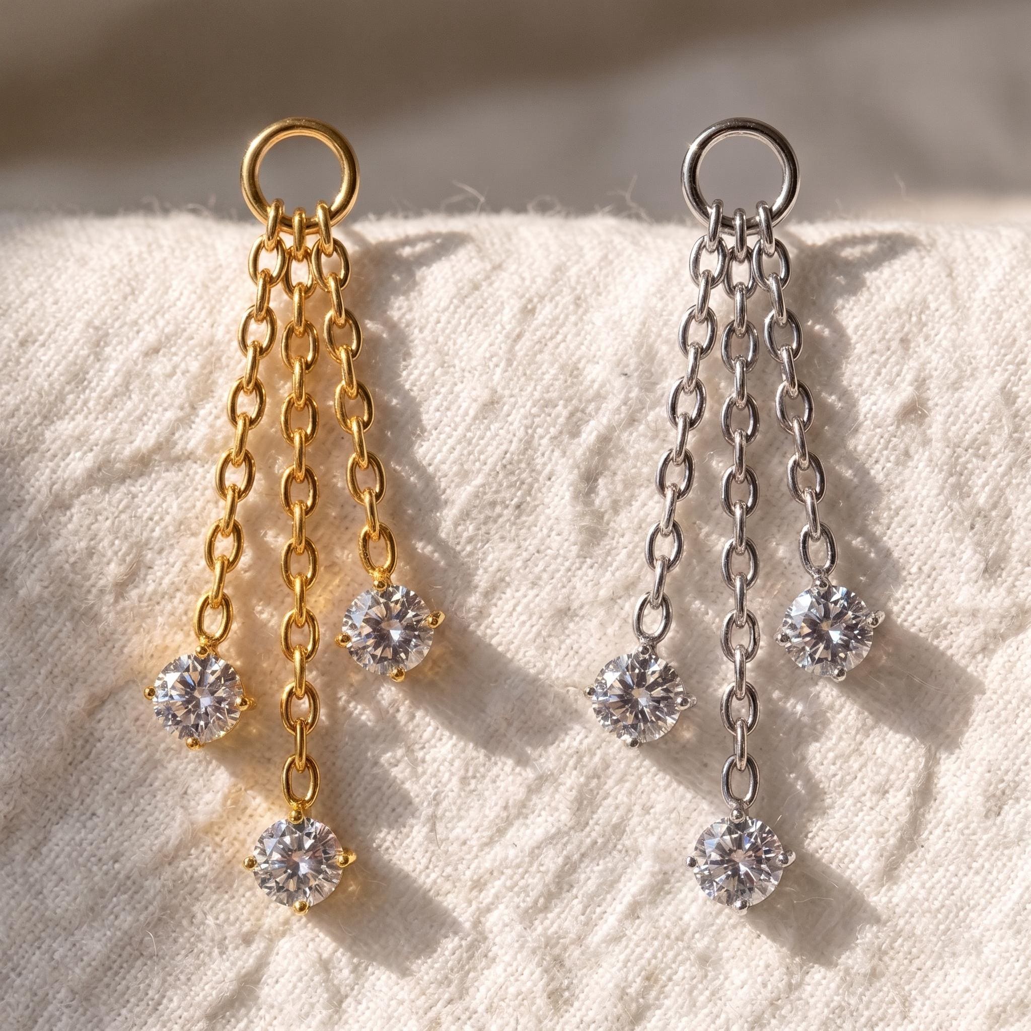 Titanium Cartilage Earring | Triple CZ Dangle Helix Piercing | Hypoallergenic Rook Jewelry | ASTM F136 Earlobe Charm | Ear Piercing