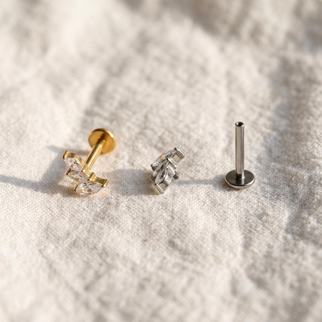 Marquise Cluster Labret – Titanium CZ Leaf Crawler Stud