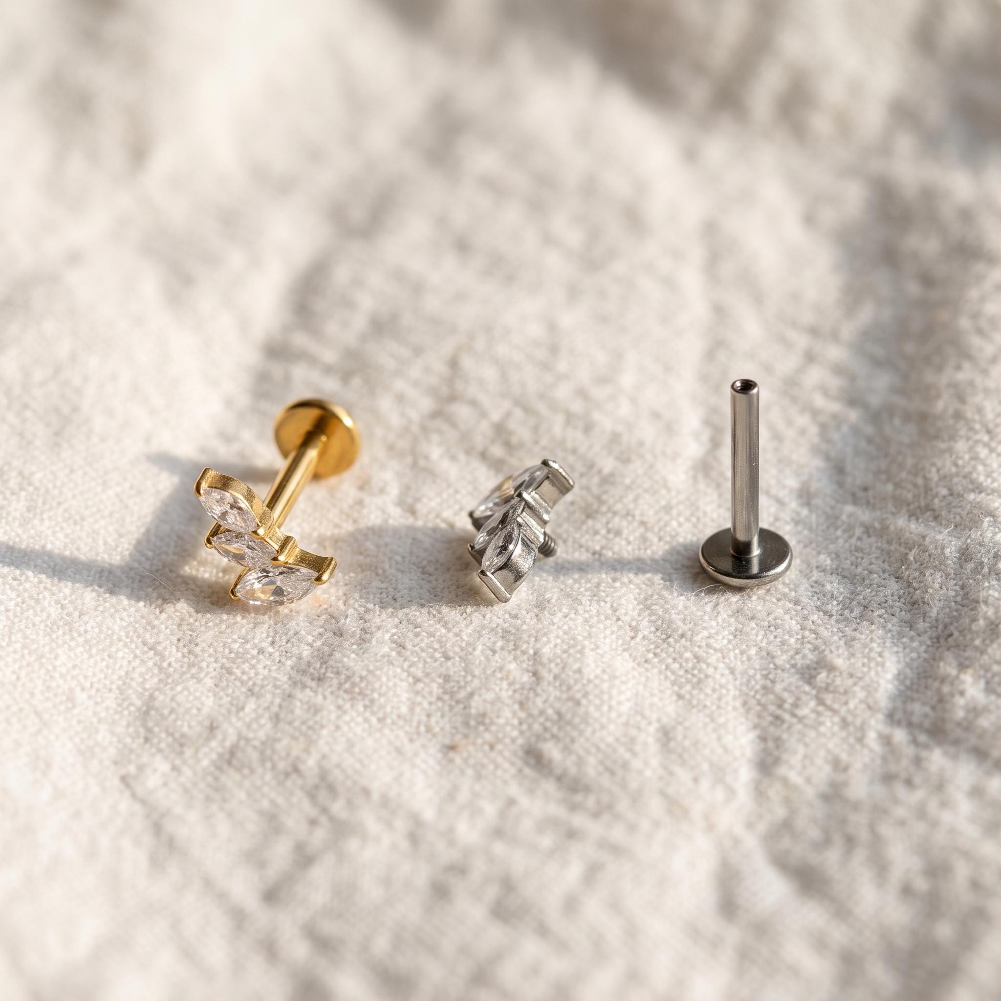 Marquise Cluster Labret – Titanium CZ Leaf Crawler Stud