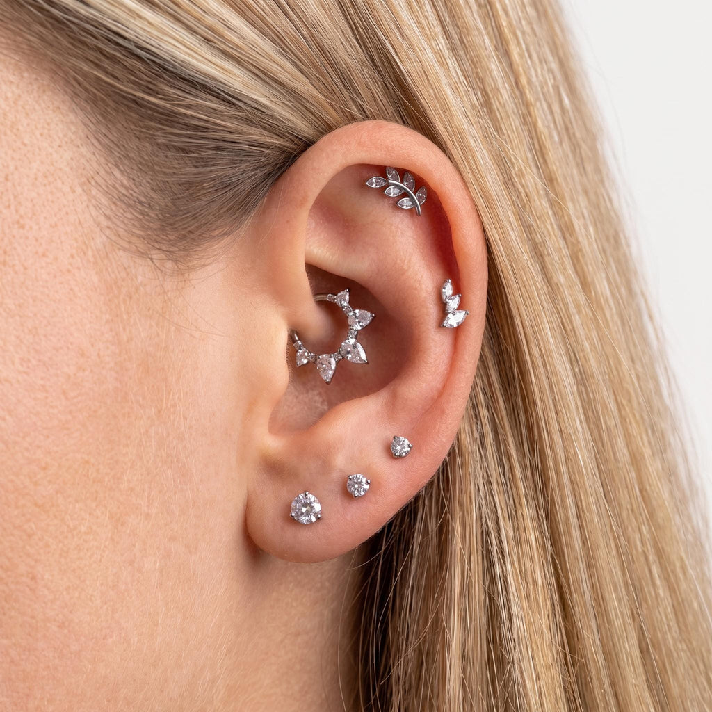 Marquise Cluster Labret – Titanium CZ Leaf Crawler Stud