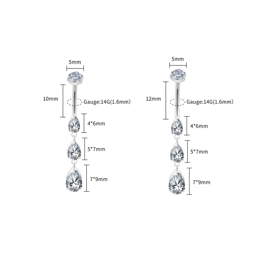 Triple Teardrop Belly Ring – Titanium Waterdrop CZ Navel Piercing