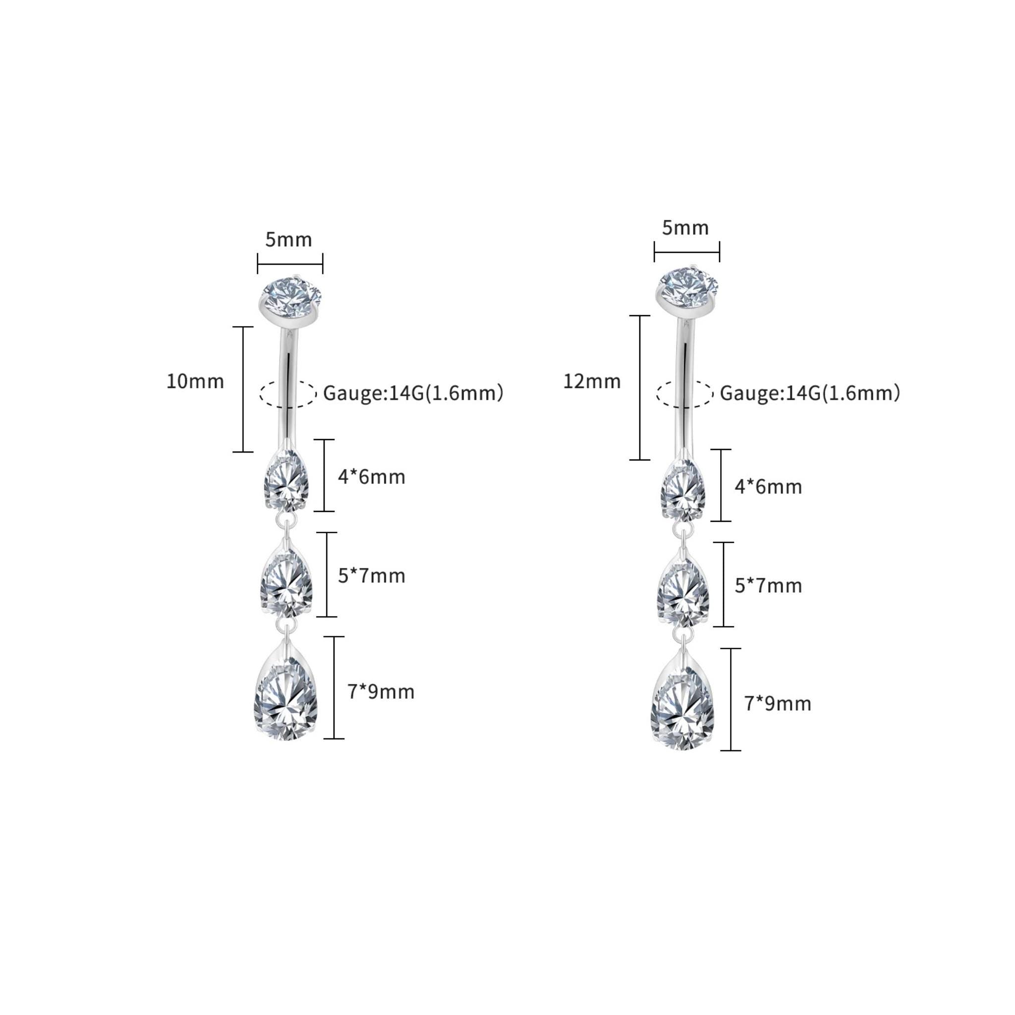 Triple Teardrop Belly Ring – Titanium Waterdrop CZ Navel Piercing