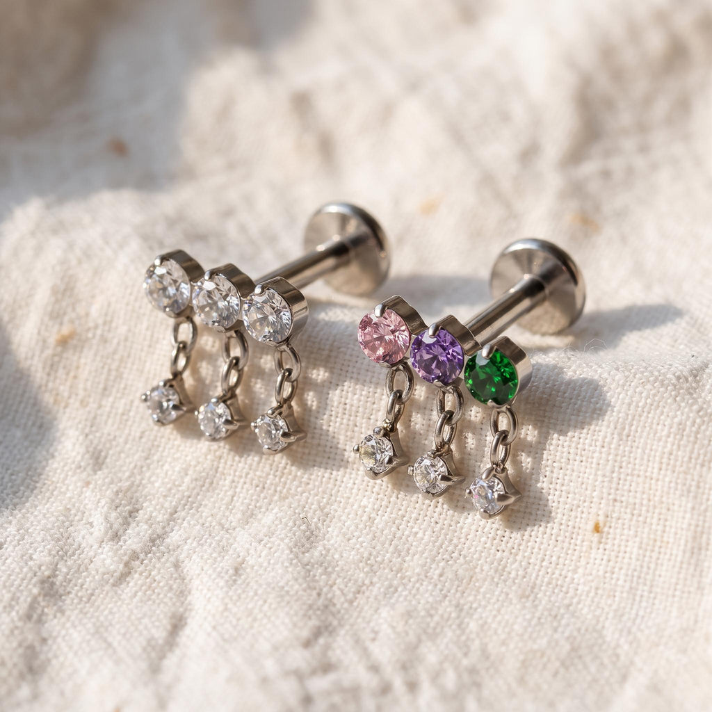 Floating Chain Dangle Helix Stud – Titanium Triple CZ Cartilage
