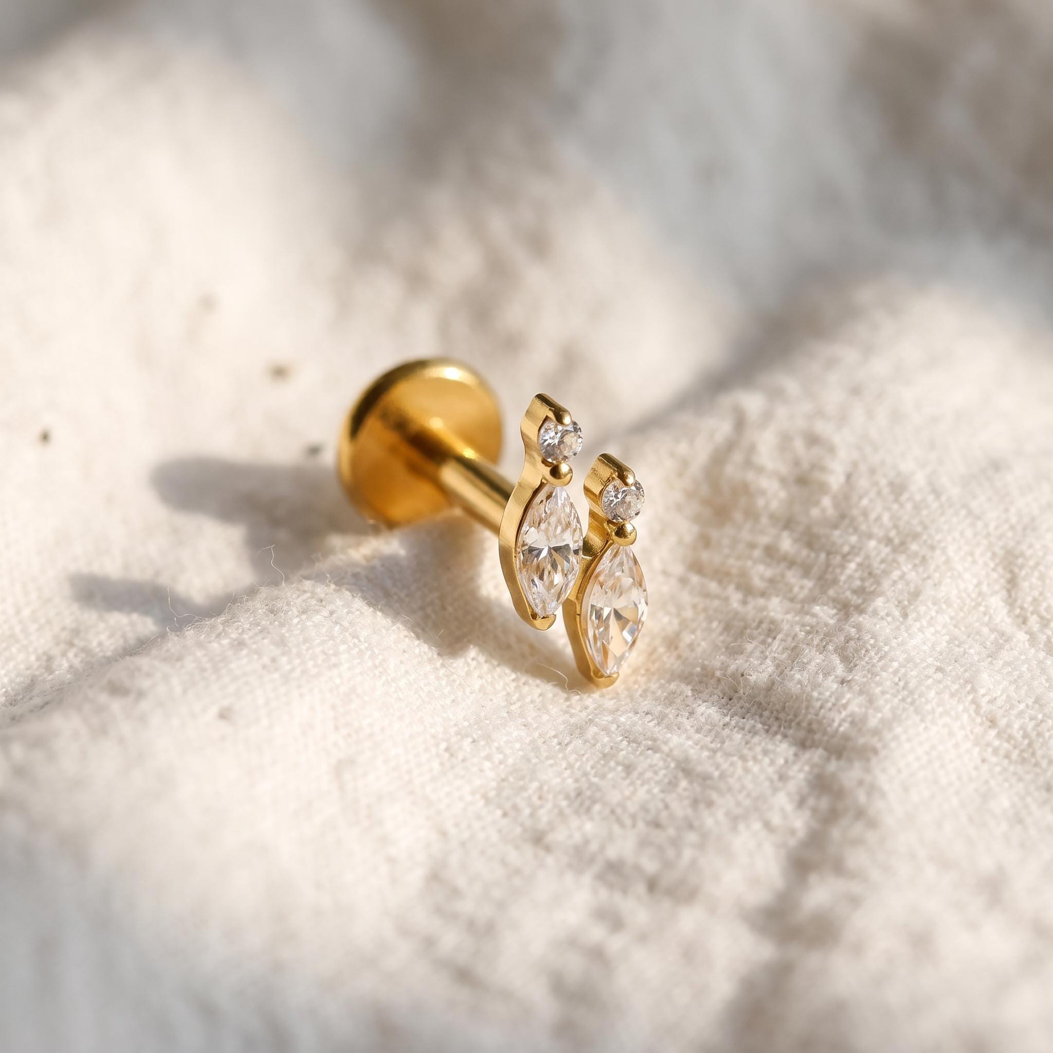 Double Marquise Fan Labret – Titanium CZ Flat Back Stud