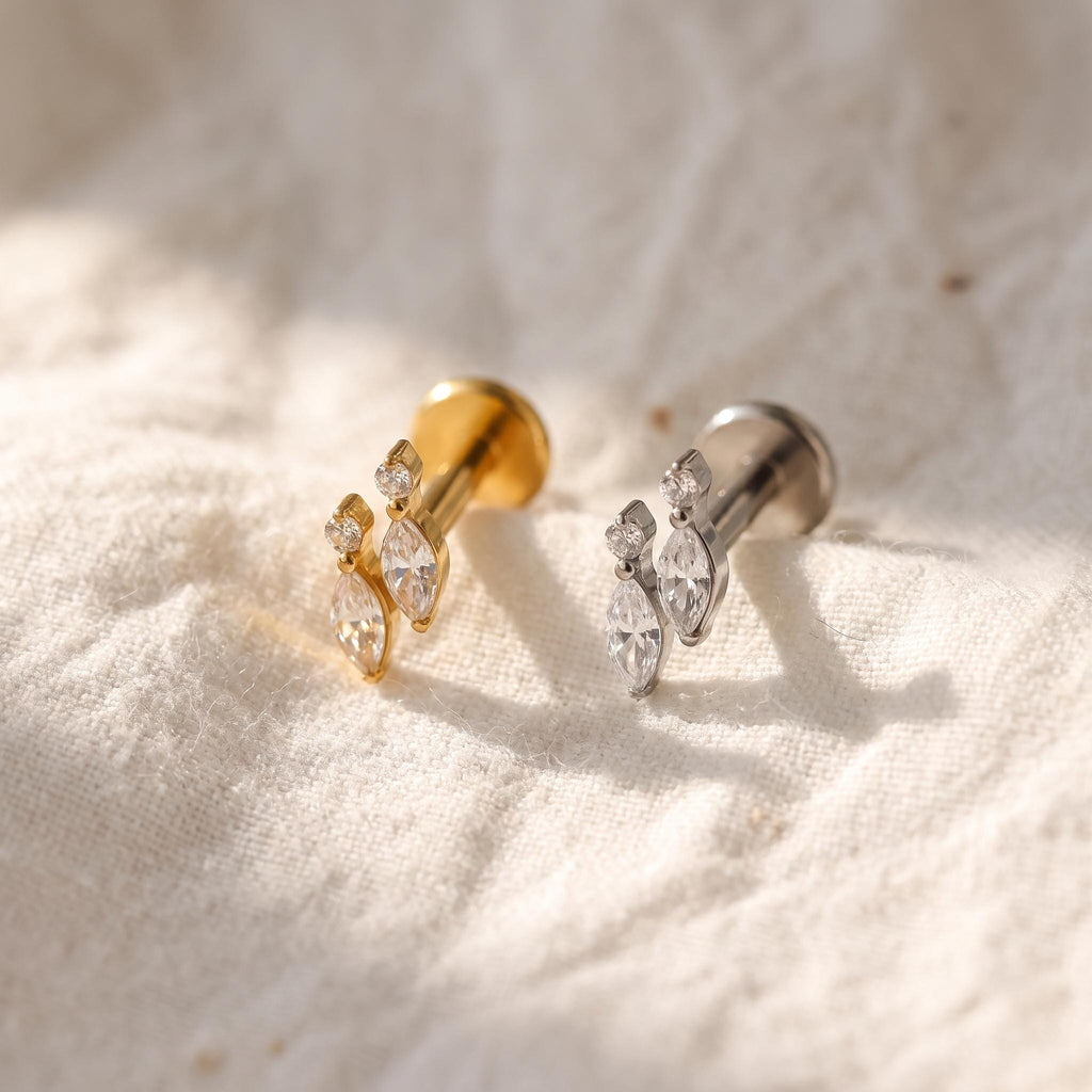 Double Marquise Fan Labret – Titanium CZ Flat Back Stud