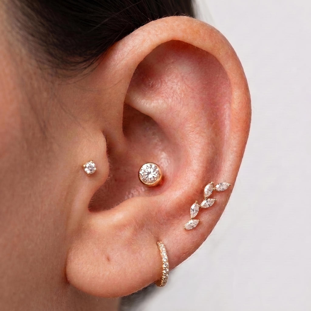 5-Marquise Leaf Ear Climber – Titanium CZ Helix Crawler Stud