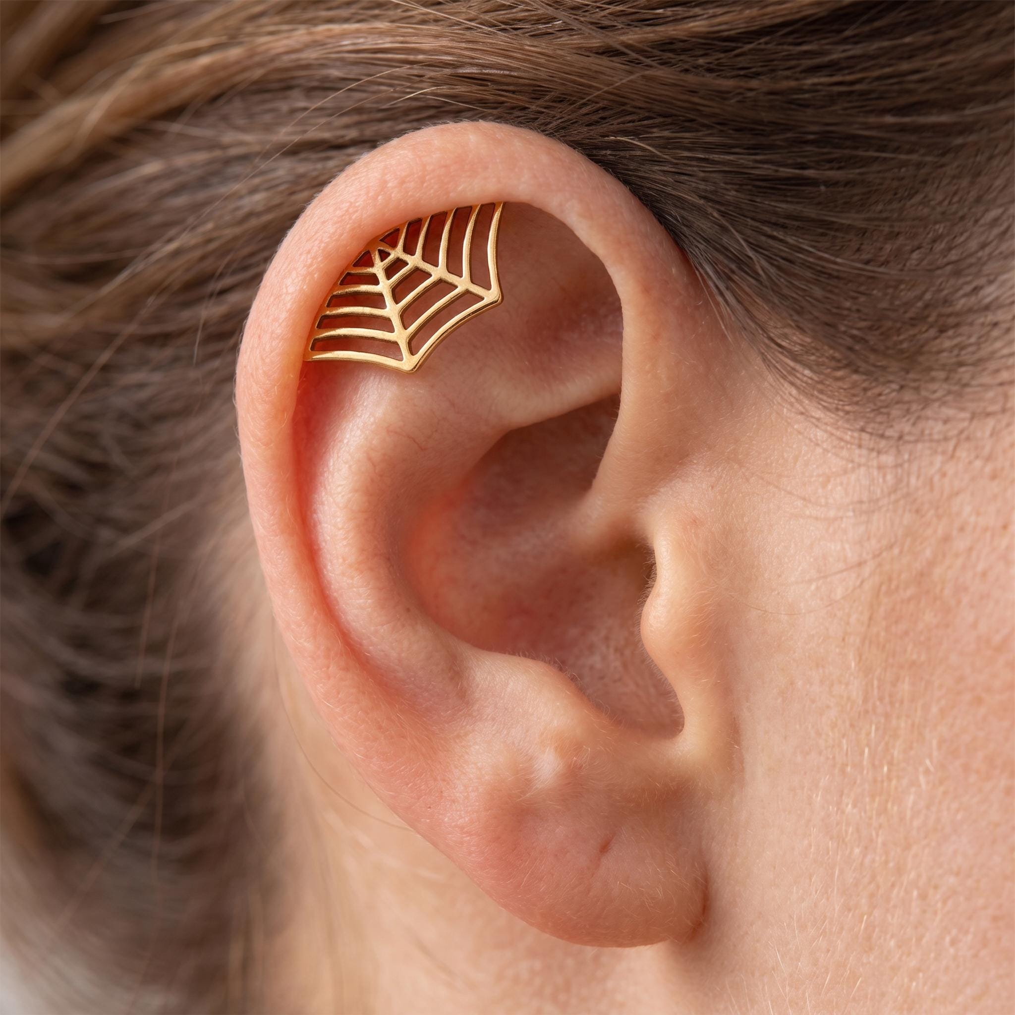 Spider Web Hidden Helix Stud – Titanium Gothic Cartilage Earring