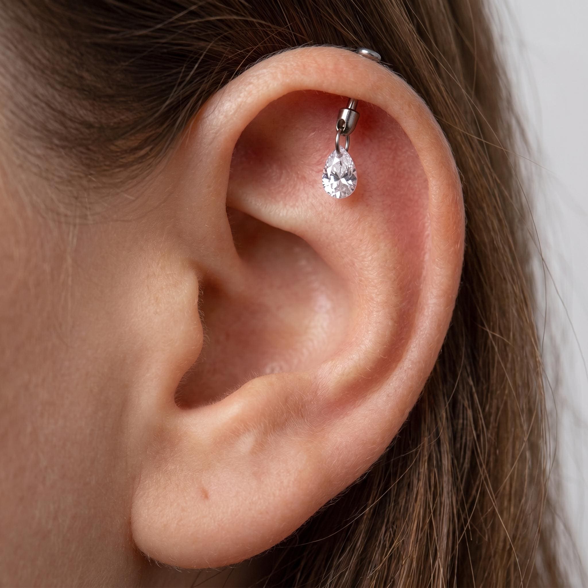 Floating Pear Dangle Stud – Titanium Waterdrop CZ Cartilage Earring