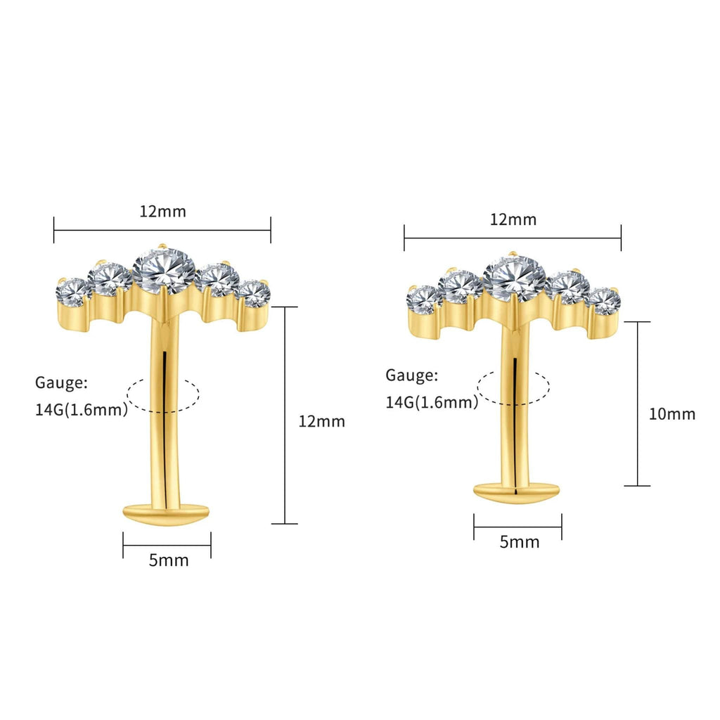 Angled view of the titanium floating CZ curved barbell for navel piercings