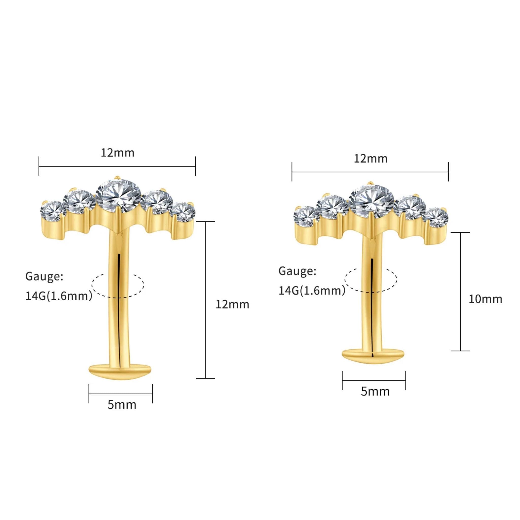 Angled view of the titanium floating CZ curved barbell for navel piercings