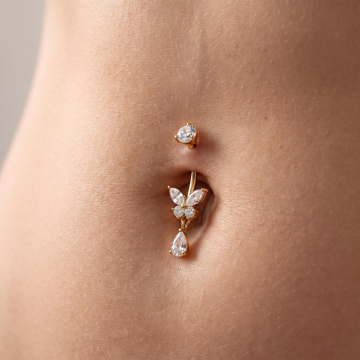 Front view of the titanium curved barbell designed for navel and belly button piercings