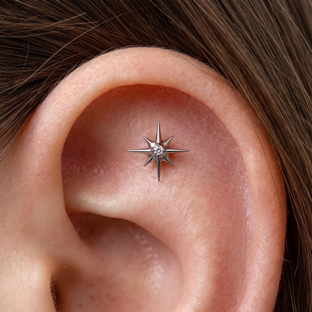 North Star CZ Starburst Stud – Titanium Celestial Helix Earring