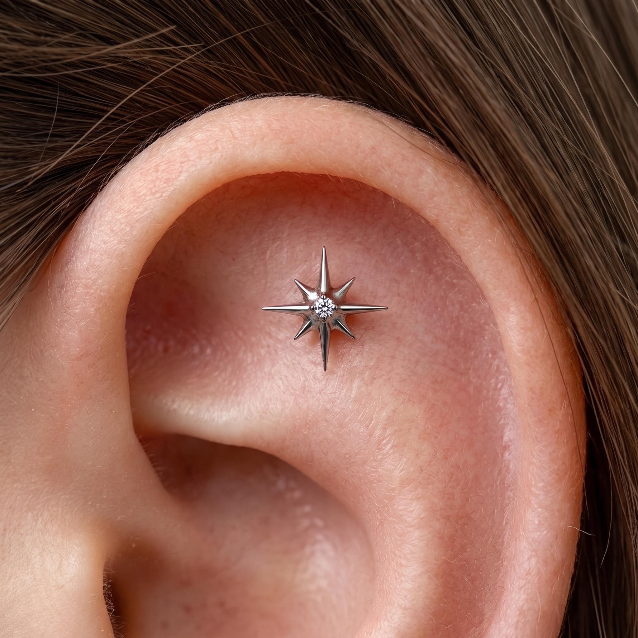 North Star CZ Starburst Stud – Titanium Celestial Helix Earring