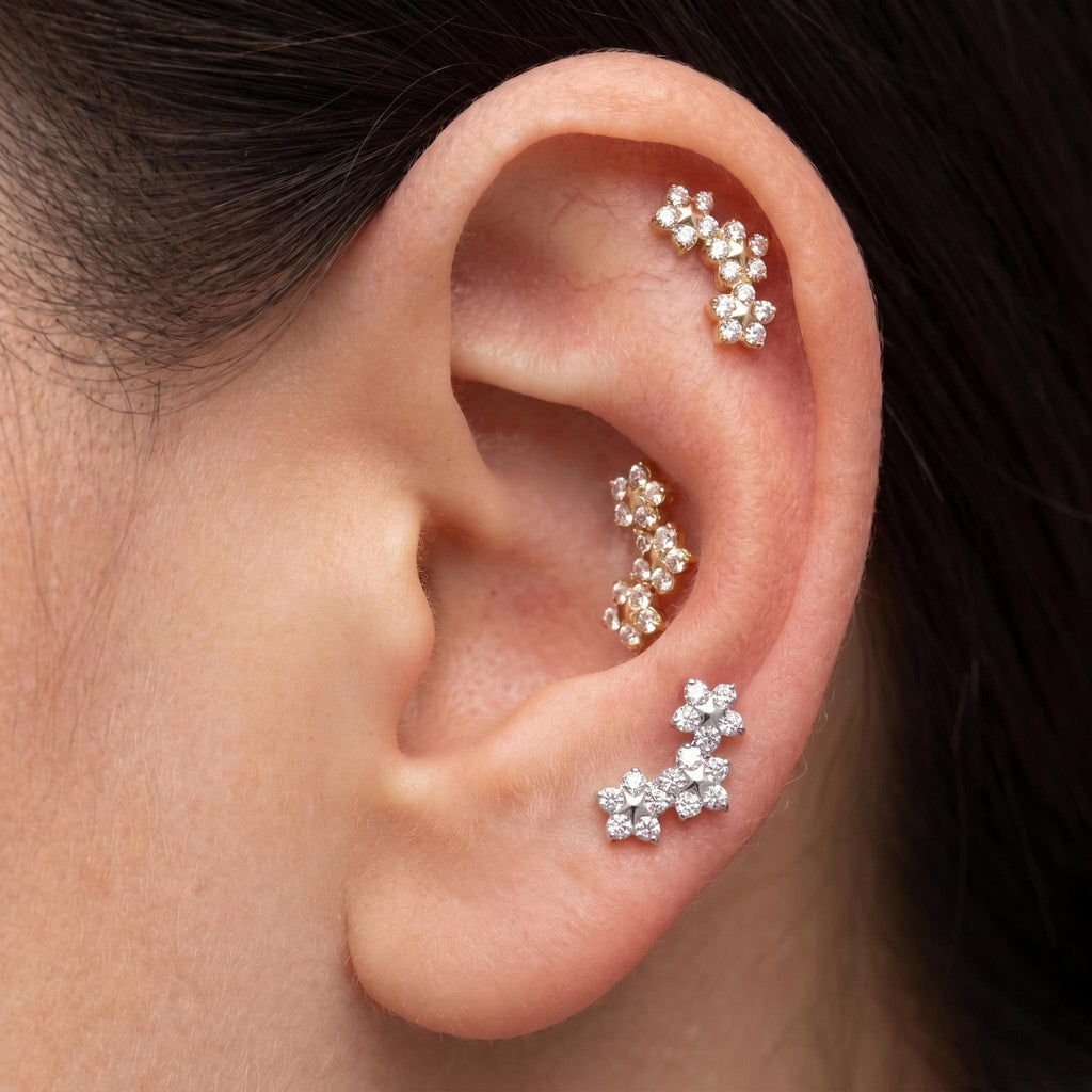 Trinity Triple Flower CZ Labret – Titanium Monroe & Tragus Stud