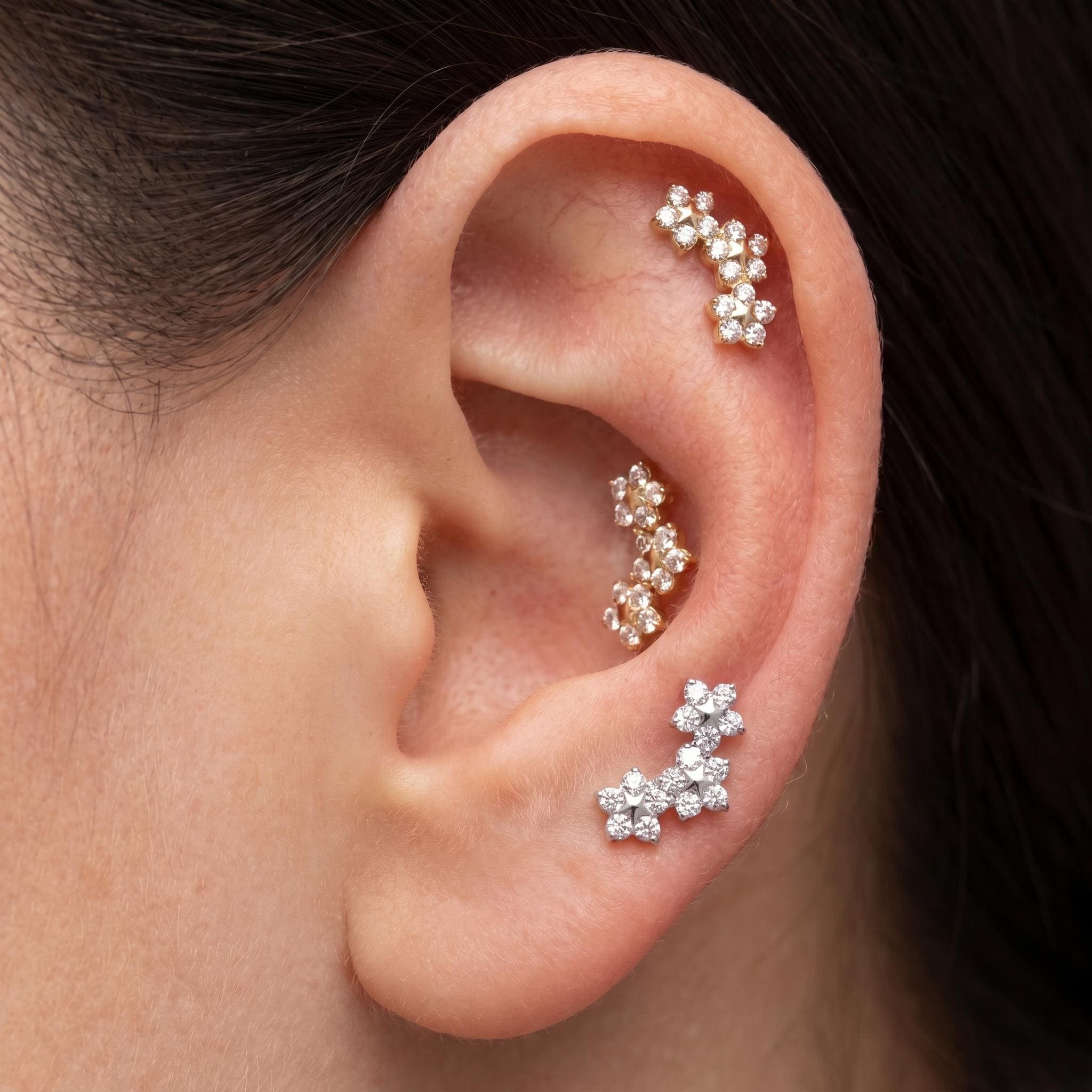 Trinity Triple Flower CZ Labret – Titanium Monroe & Tragus Stud