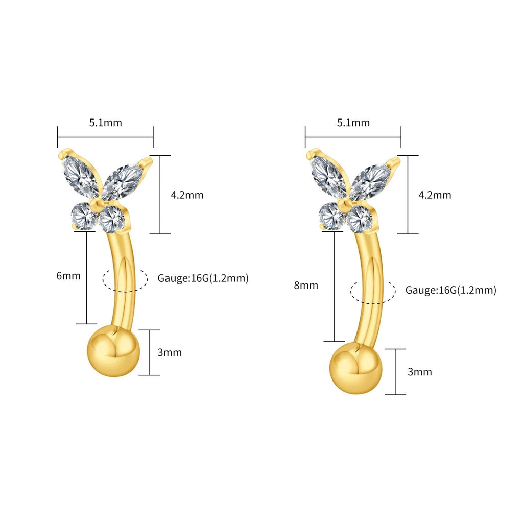 Tiny Butterfly Curved Barbell – Titanium CZ Rook & Vertical Labret