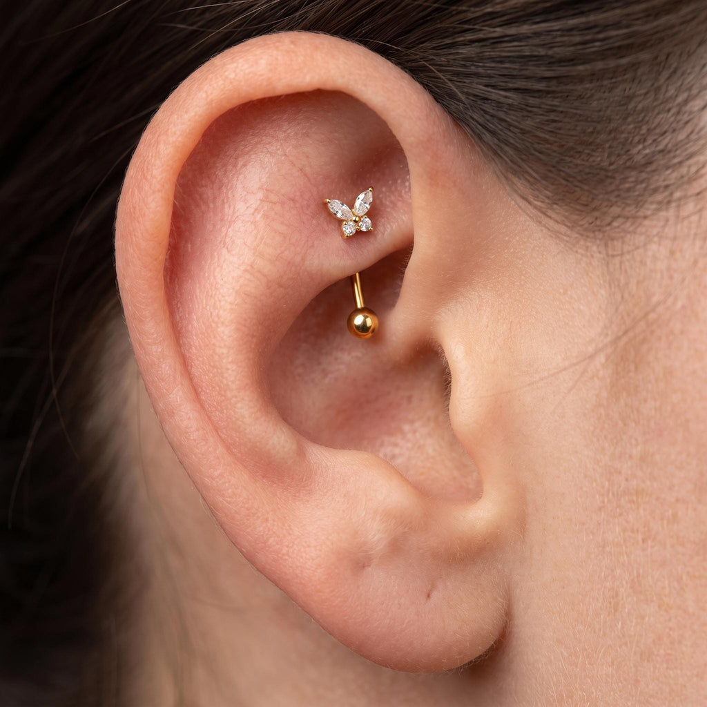 Tiny Butterfly Curved Barbell – Titanium CZ Rook & Vertical Labret