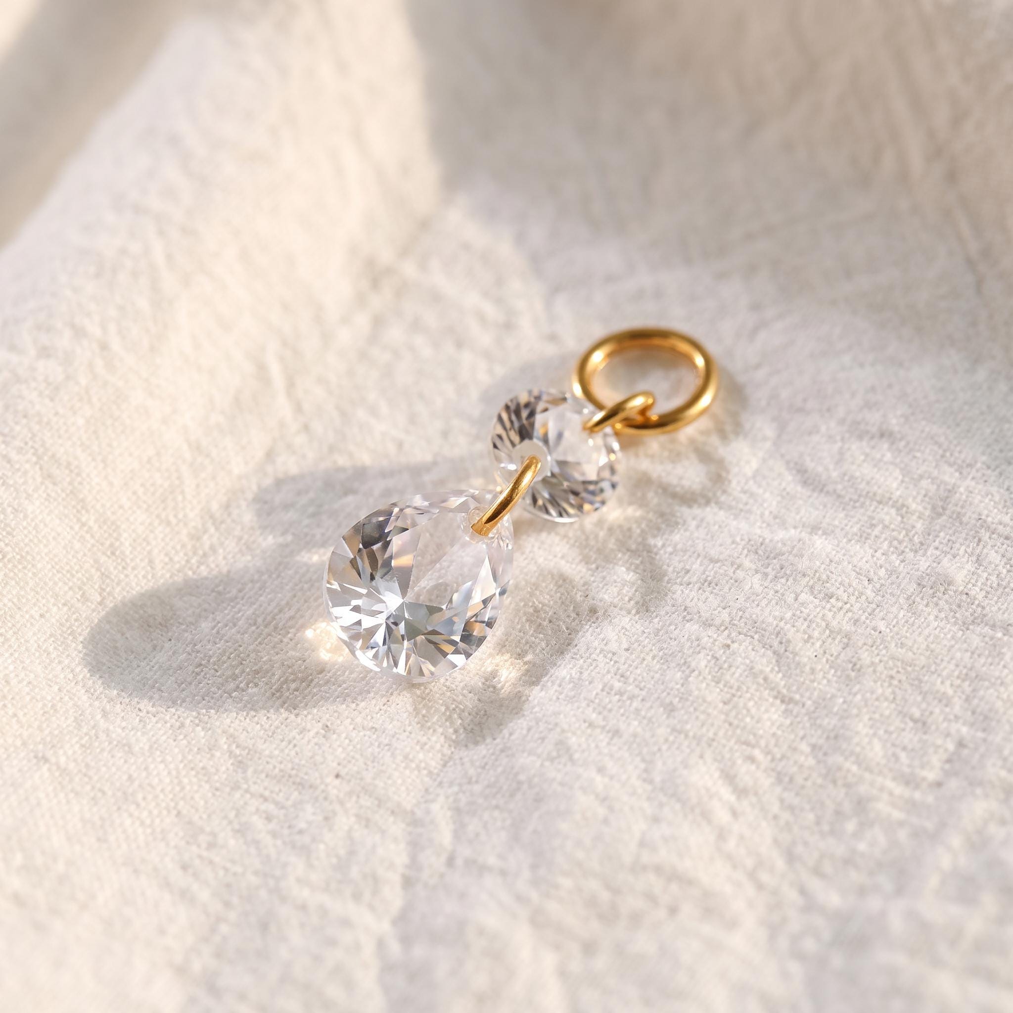 Floating Teardrop Charm – Titanium Round CZ Helix Dangle Add-On
