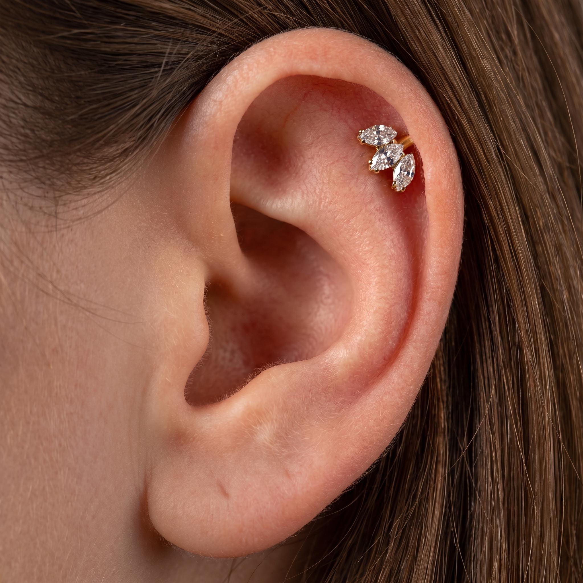 Marquise CZ Labret Stud – Titanium Vertical Helix & Conch Earring