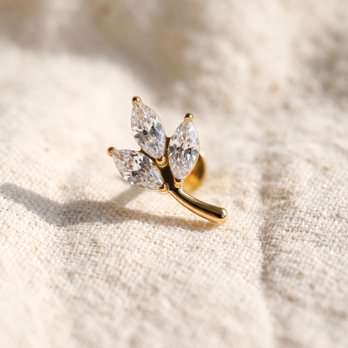 Triple Marquise Leaf Stud – Titanium CZ Cartilage Earring