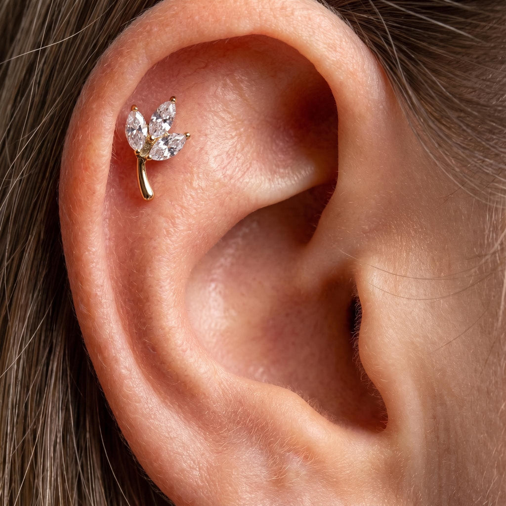 Triple Marquise Leaf Stud – Titanium CZ Cartilage Earring