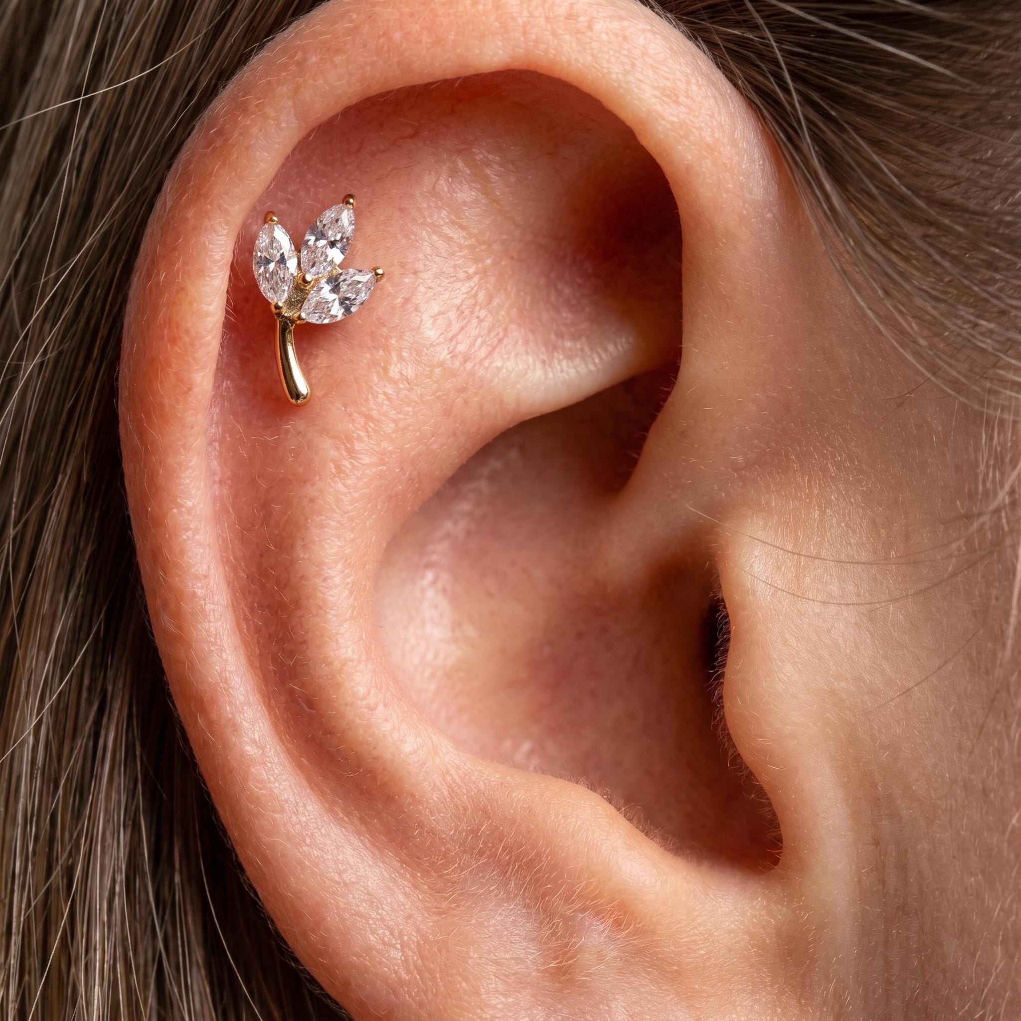 Triple Marquise Leaf Stud – Titanium CZ Cartilage Earring