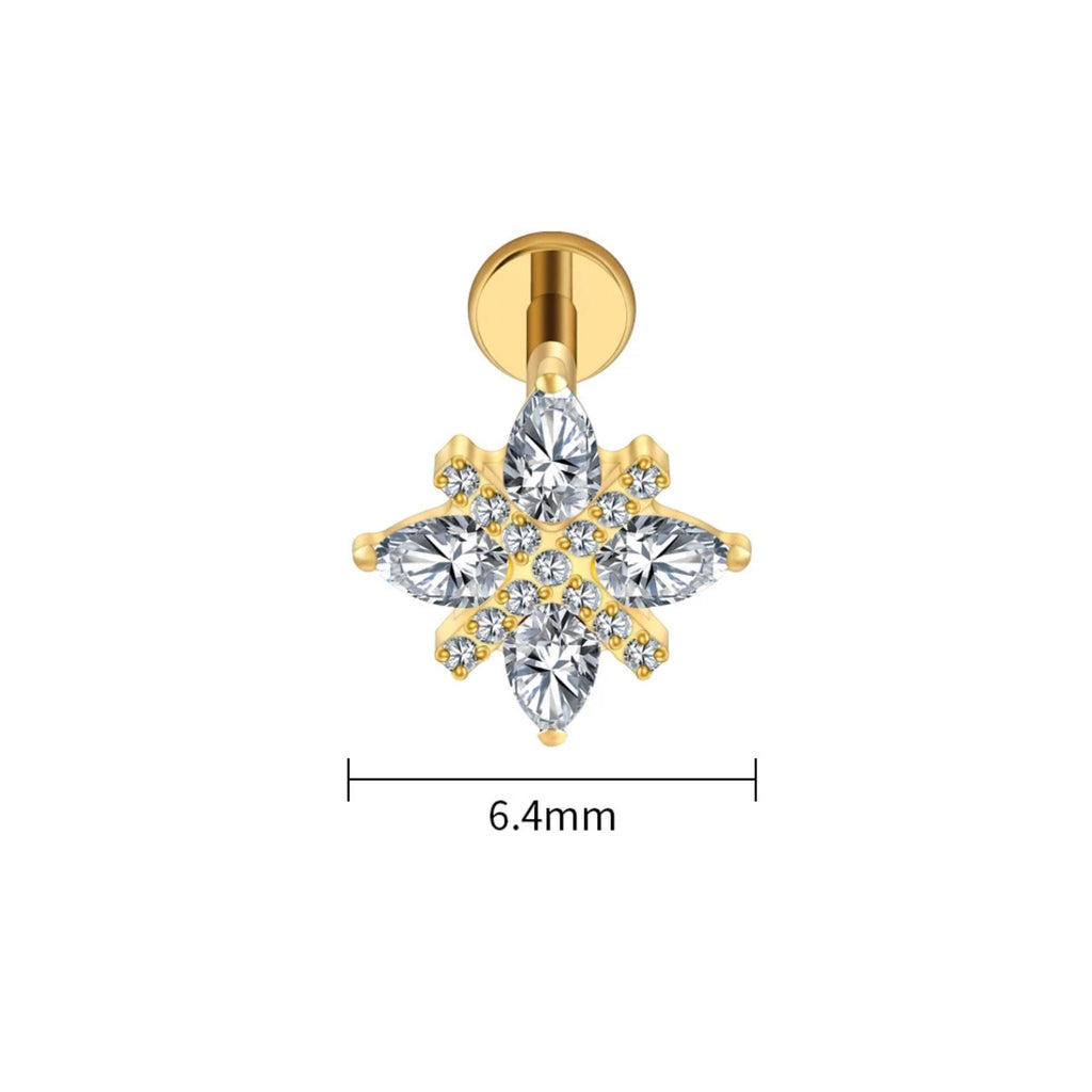 Four-Petal Flower Stud – Titanium CZ Teardrop Cartilage Earring