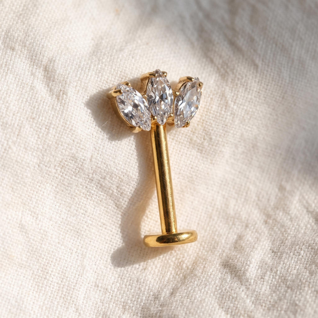 Marquise CZ Labret Stud – Titanium Vertical Helix & Conch Earring