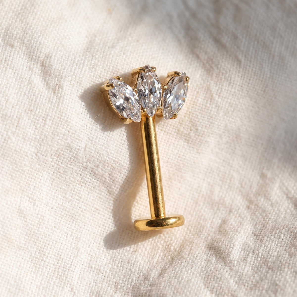 Marquise CZ Labret Stud – Titanium Vertical Helix & Conch Earring