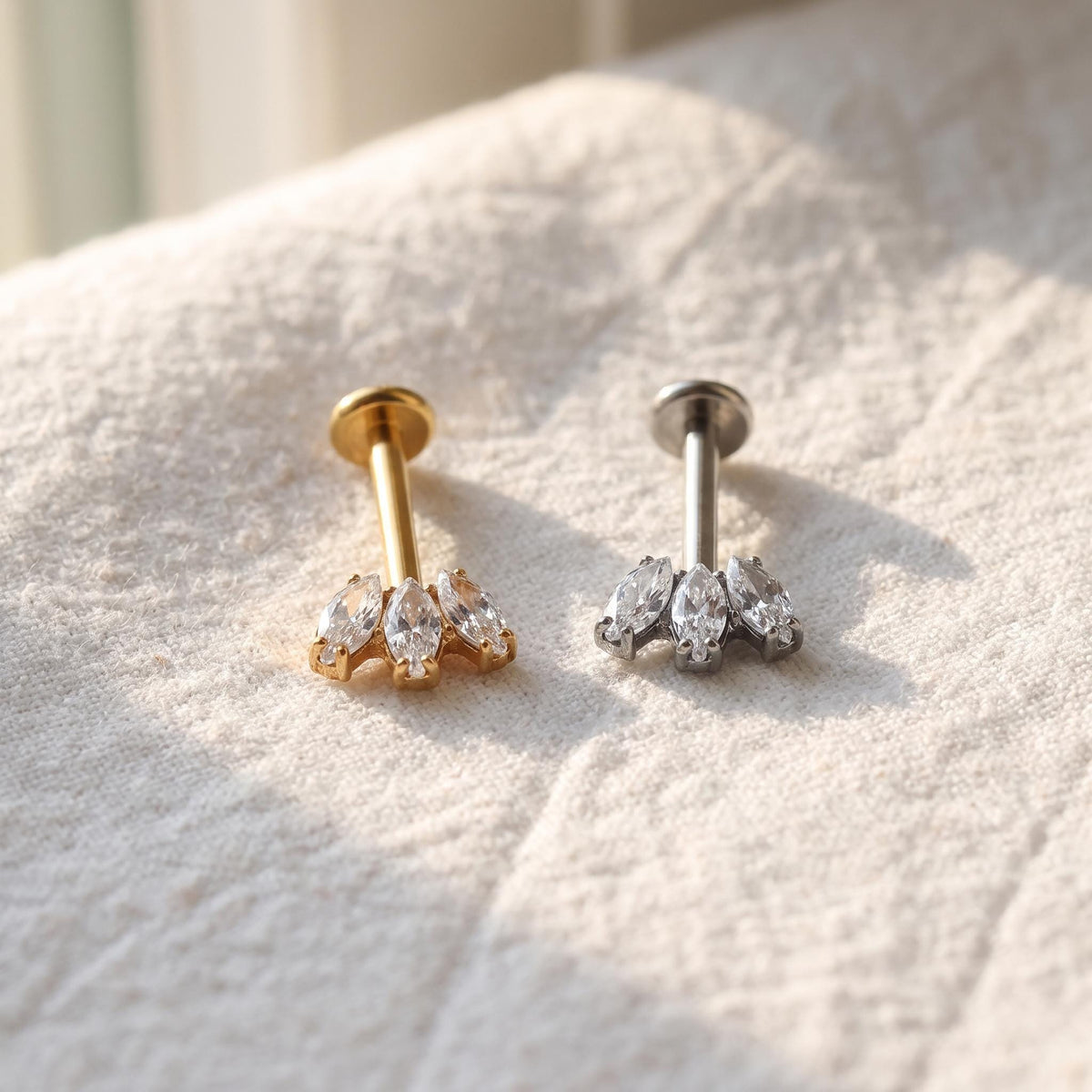 Marquise CZ Labret Stud – Titanium Vertical Helix & Conch Earring