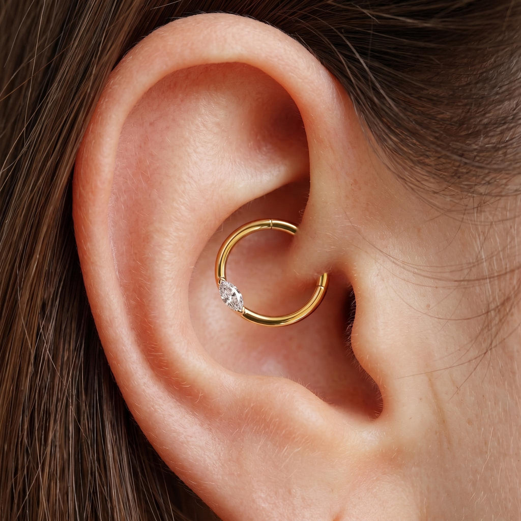 Marquise CZ Septum Clicker – Titanium Dainty Daith Hoop