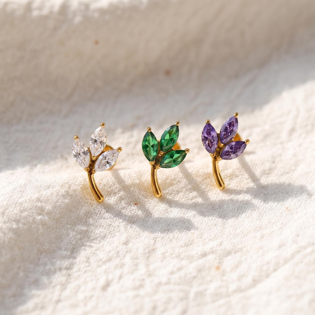 Triple Marquise Leaf Stud – Titanium CZ Cartilage Earring