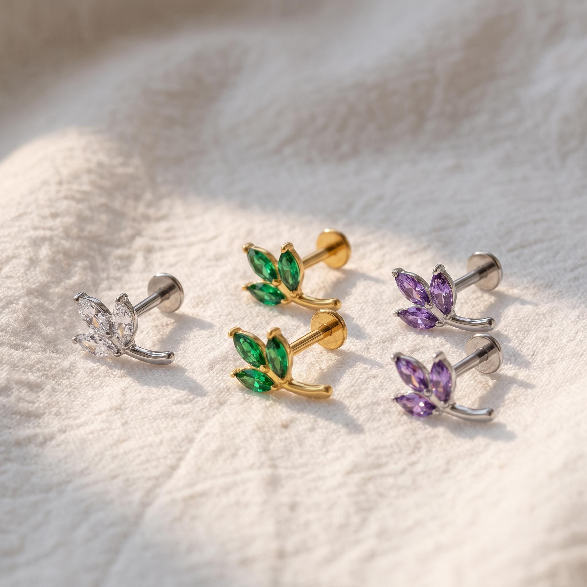 Triple Marquise Leaf Stud – Titanium CZ Cartilage Earring