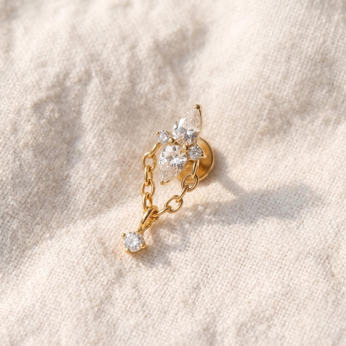 Star Flower Chain Dangle Stud – Titanium CZ Helix Earring