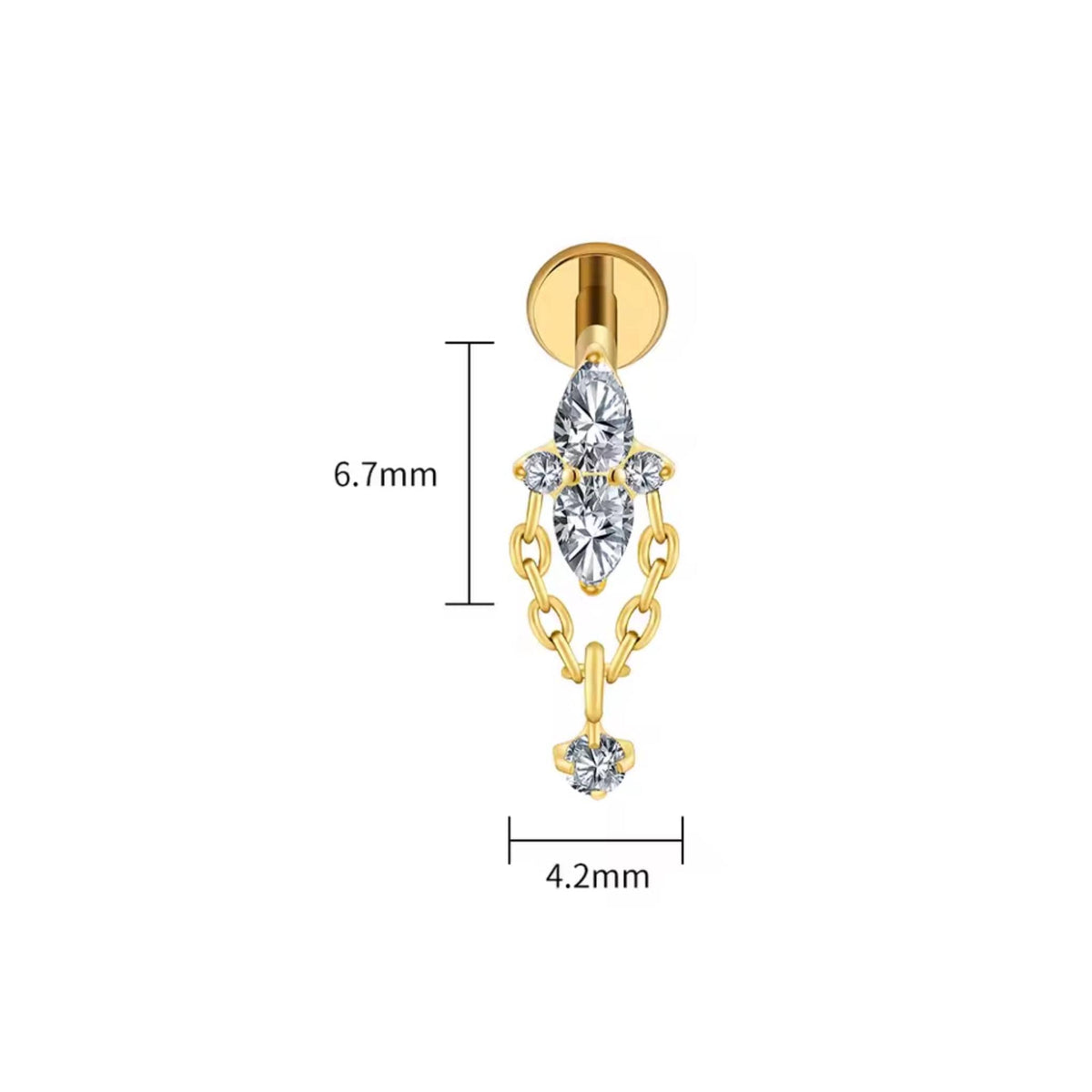 Star Flower Chain Dangle Stud – Titanium CZ Helix Earring