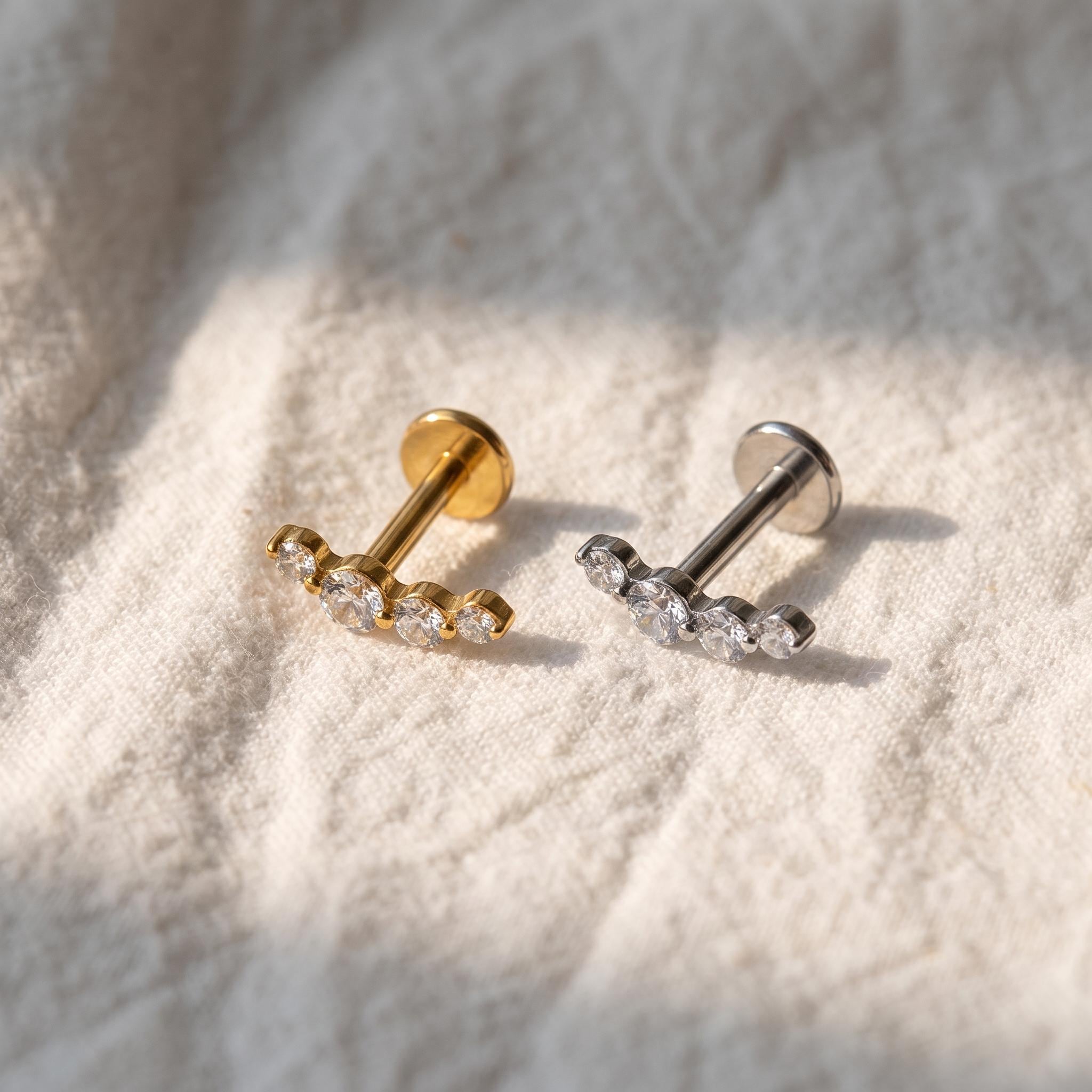 Four CZ Ear Climber Stud – Titanium Cartilage & Helix Earring