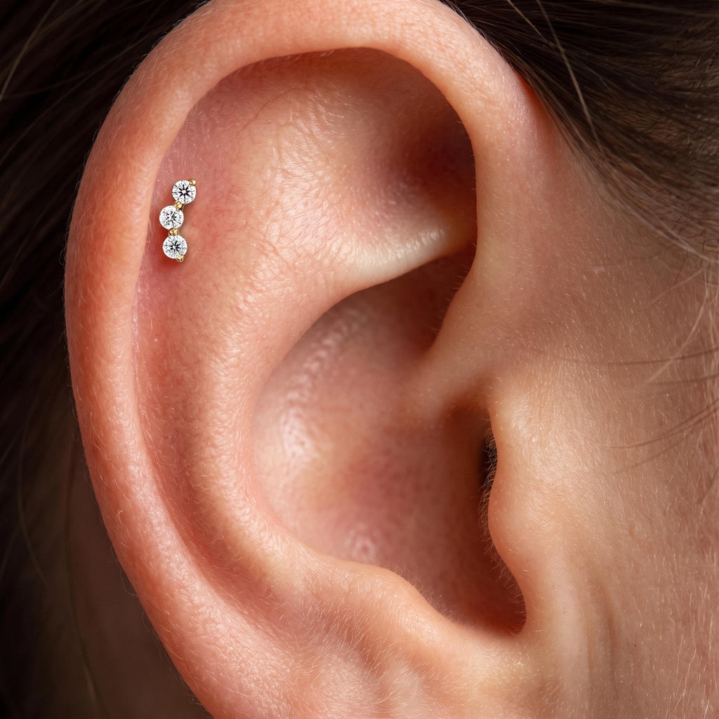 Triple CZ Ear Climber Stud – Titanium Tragus & Helix Earring