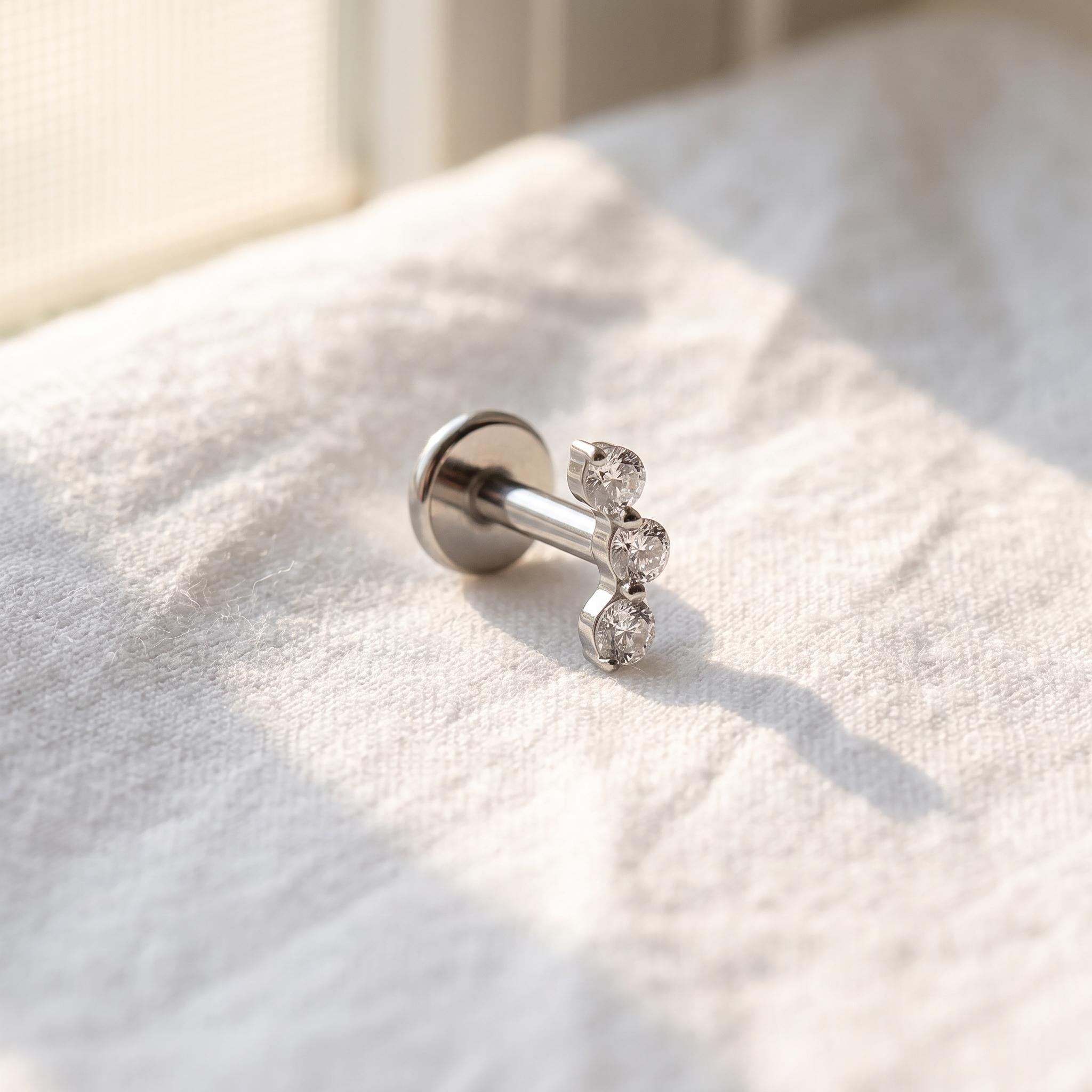 Triple CZ Ear Climber Stud – Titanium Tragus & Helix Earring