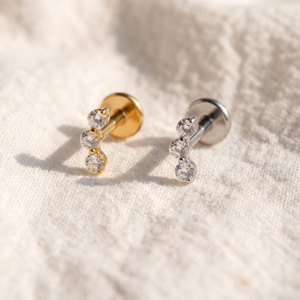 Triple CZ Ear Climber Stud – Titanium Tragus & Helix Earring