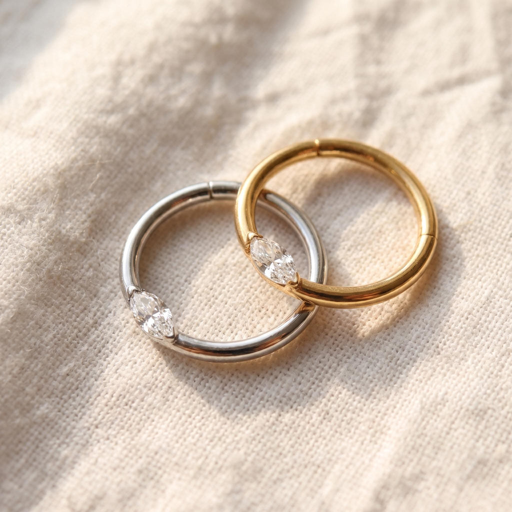 Marquise CZ Septum Clicker – Titanium Dainty Daith Hoop