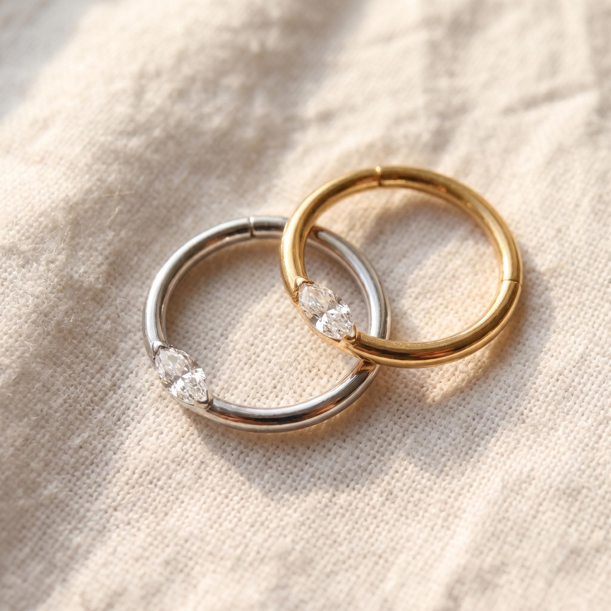 Marquise CZ Septum Clicker – Titanium Dainty Daith Hoop