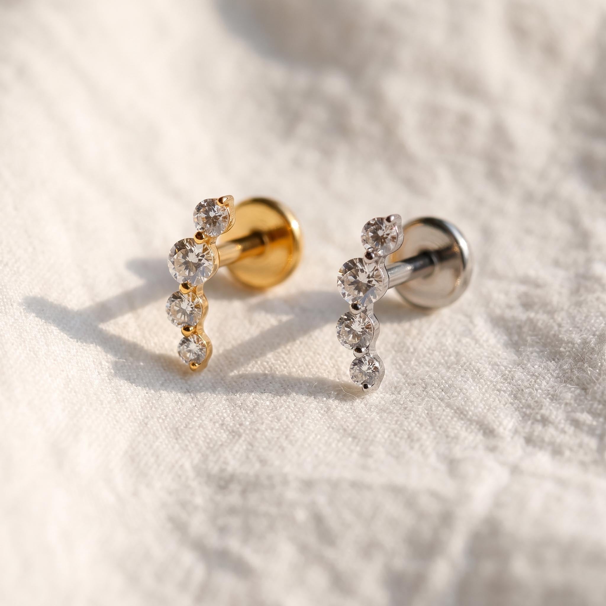 Four CZ Ear Climber Stud – Titanium Cartilage & Helix Earring