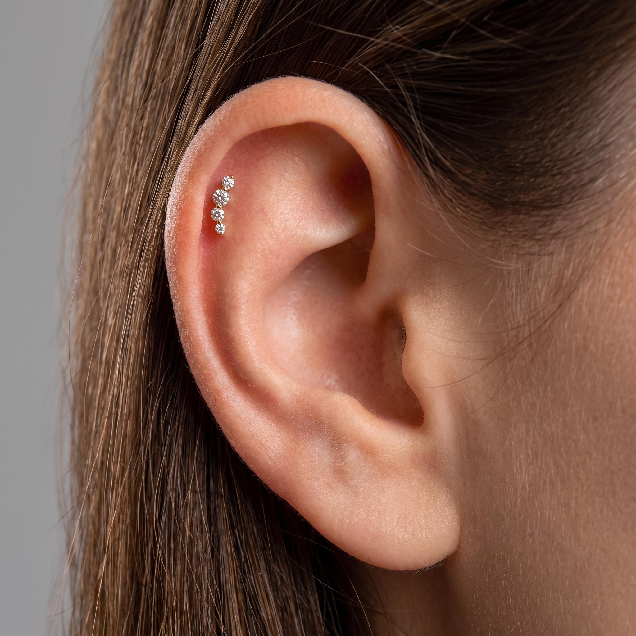 Four CZ Ear Climber Stud – Titanium Cartilage & Helix Earring