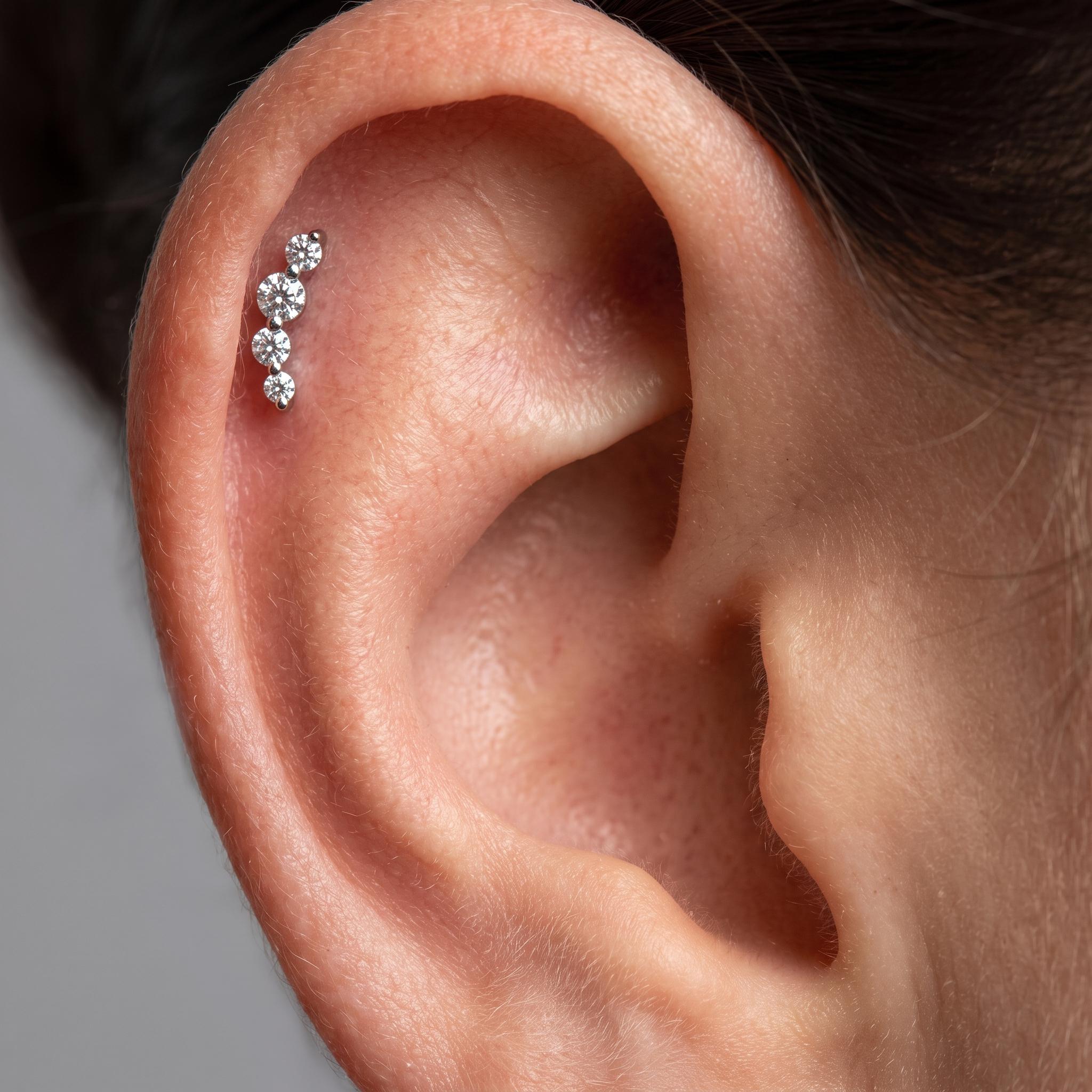 Four CZ Ear Climber Stud – Titanium Cartilage & Helix Earring